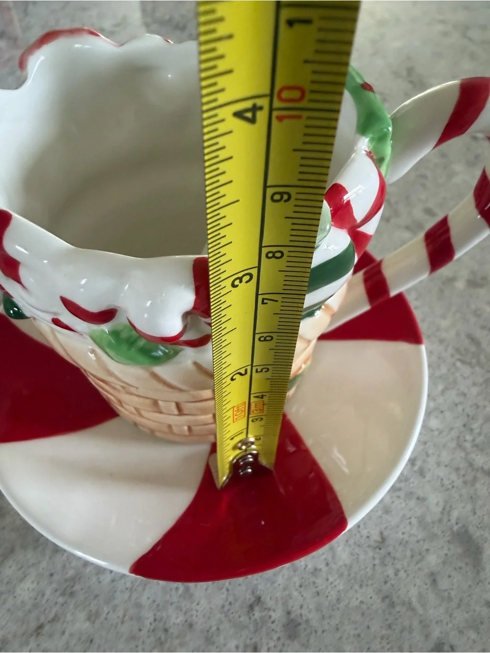 Corner Ruby holiday Christmas candy cane peppermint tea cup set - saucer & spoon